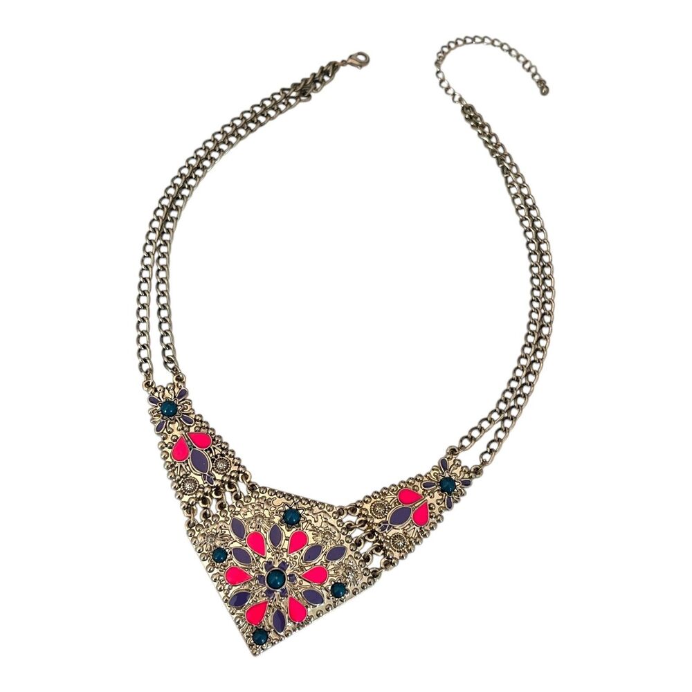New Gold Tone Necklace Multicolor Enamel -10E